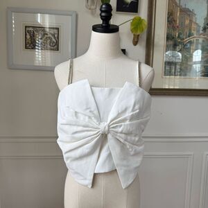 NWT Bagatelle White Large Bow Crop Top Rhinestone Straps 8